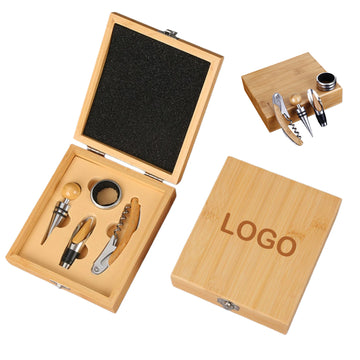 4 Piece Bamboo Wine Tool Set