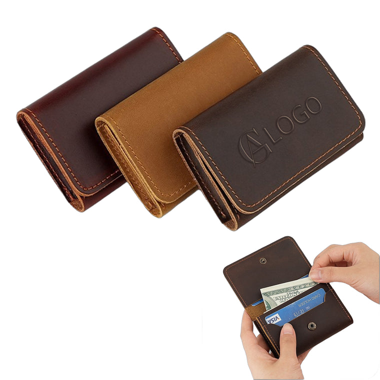 Flip Top Card Holder Multifunctional Genuine Leather Wallet