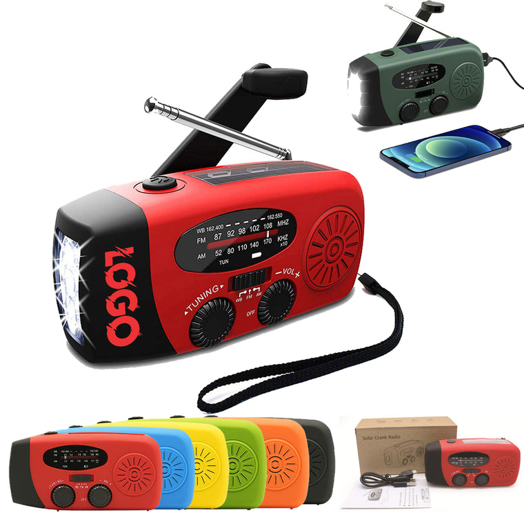 Emergency Solar Hand Crank Weather Radio With Led Flashlight