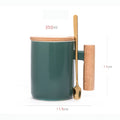 12OZ Flat Bottom Ceramic Mug With Wooden Lid & Wooden Handle