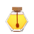 Hexagon Shape Glass Honey Jars With Wooden Dipper And Lid