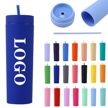 16oz Double Wall Skinny Tumbler with Lids and Straws