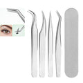 Home Portable Stainless Steel Eyelash Tweezer Clip Set Of 5