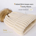 Winter Warm Knitted Beanie Hat With Faux Fur Pom