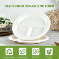 9" Three Compartment Bagasse Fiber Disposable Plates