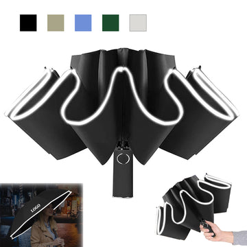 Windproof Inverted Folding Umbrellas With Reflective Stripe