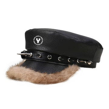 Flat Top Spiked Military Leather Cap