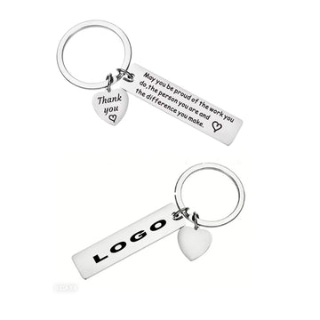Key Tag - Silver Rectangular W/ Heart Charm