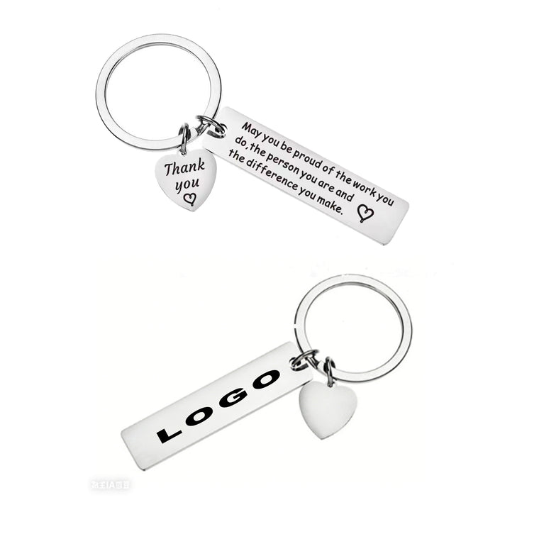 Key Tag - Silver Rectangular W/ Heart Charm