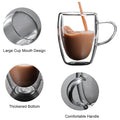 12 Oz Clear Double Glass Insulated Coffee Mug With Handle