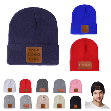 Leather Labeled Warm Knit Cap