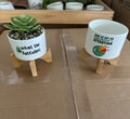 Mid Century Plant Pot With Wooden Stand Ceramic Planters