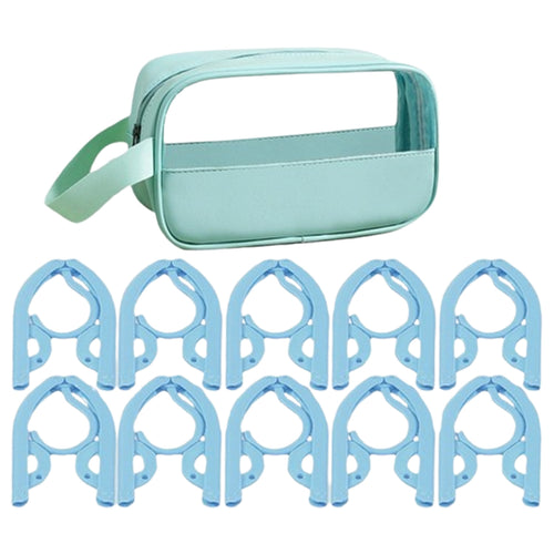 10 Pcs Foldable Plastic Hangers W/1 Pcs Storage Cosmetic Bag