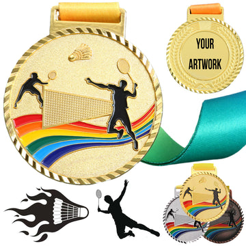 Metal Badminton Medal With Lanyard