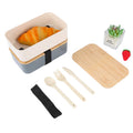 Portable Bento Lunch Box W/Tableware Set Natural Bamboo Lid