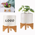 Mid Century Plant Pot With Wooden Stand Ceramic Planters