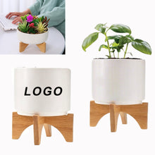 Mid Century Plant Pot With Wooden Stand Ceramic Planters