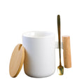 12OZ Flat Bottom Ceramic Mug With Wooden Lid & Wooden Handle