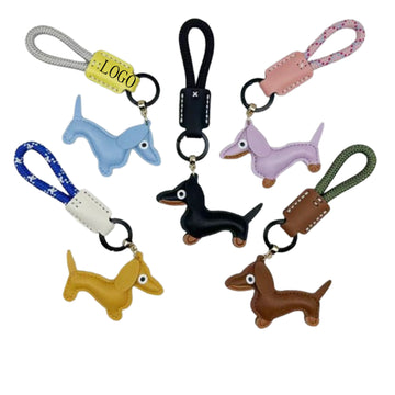 Dachshund Shape Leather Keychain Lanyard For Puppy Lovers