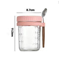 Reusable 12 OZ Overnight Oatmeal Glass Cup W/ Lid & Spoon