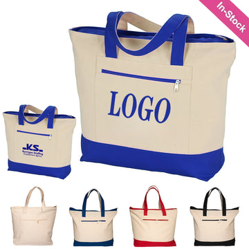 Zippered Cotton Canvas Tote Bag