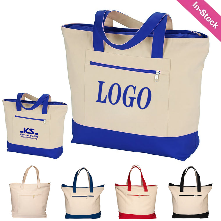 Zippered Cotton Canvas Tote Bag