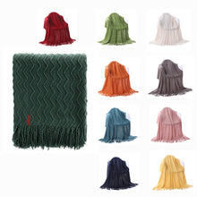 Solid Color Acrylic Knit Throw Blanket with Tassels