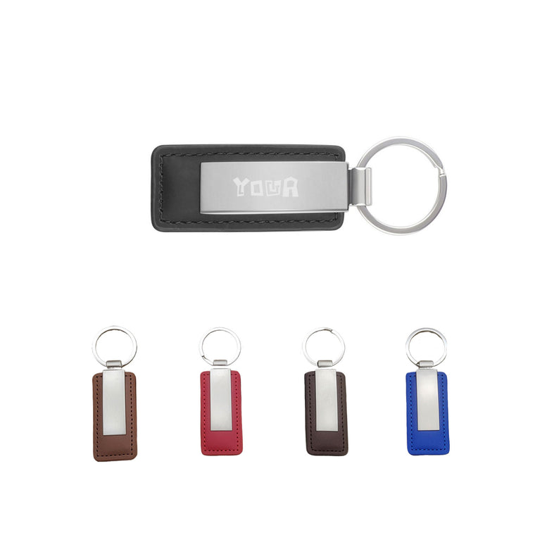 Rectangular Leather Keychain Metal Plate
