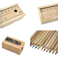 12-Piece Colored Pencil Set In Wooden Ruler Box