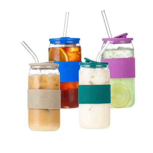 16 OZ Glass Mason Straw Cup With Lid