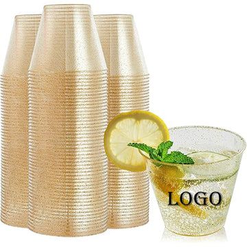 9 Oz Clear Gold Glitter Plastic Cups