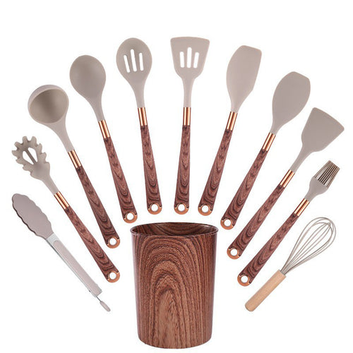 12 Pieces Wood Grain Silicone Cookware