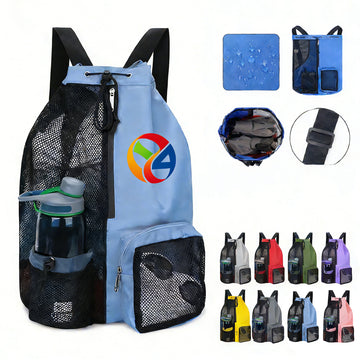 Beach Mesh Drawstring Backpack With Wet Pocket