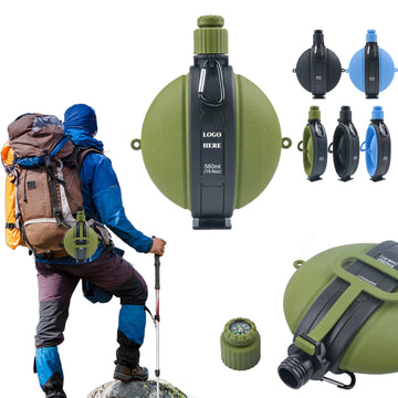 19.8 Oz Foldable Compass Silicone Water Bottle