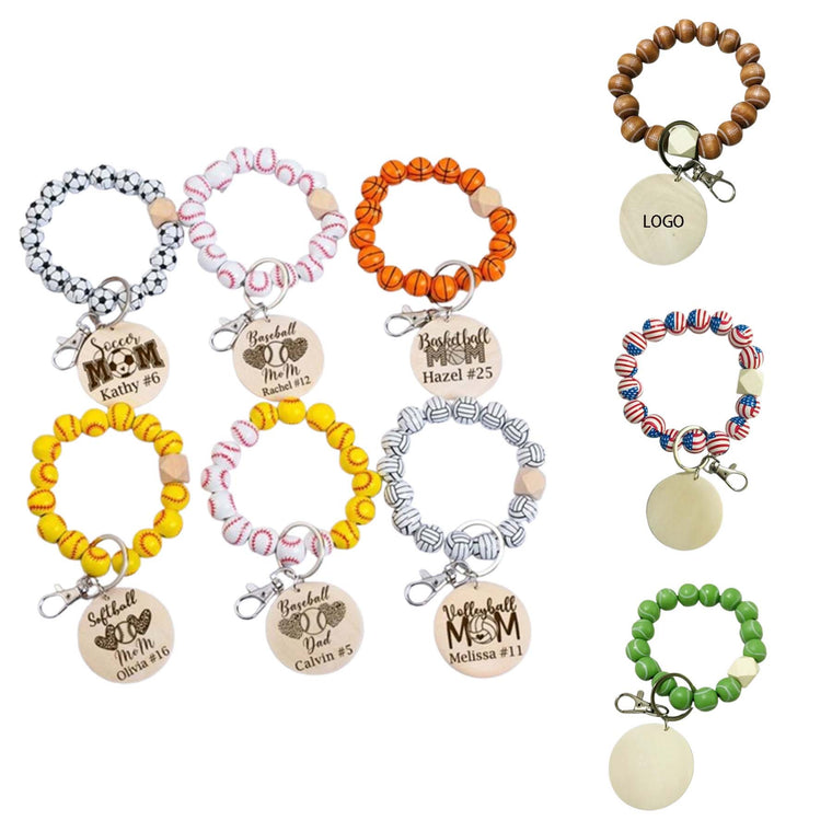 Sport Beaded Bracelet Keychain Baseball Softball Key Ring