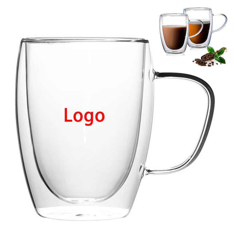 12 Oz Clear Double Glass Insulated Coffee Mug With Handle