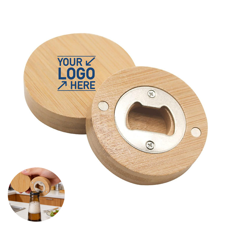 Bamboo Magnetic Bottle Opener Round Fridge Beer Cap Remover