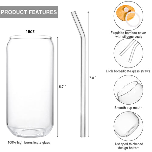16oz Drinking Glass with Bamboo Lid and Straw