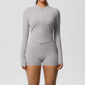 Zip-Up Yoga Jacket with Thumb Holes and Shorts