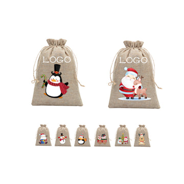 Small Linen Christmas Gift Bag