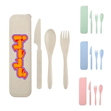 Full Color 3 Pcs Portable Wheat Straw Cutlery Set