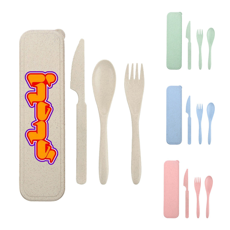Full Color 3 Pcs Portable Wheat Straw Cutlery Set