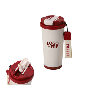 18 Oz Stainless Steel Coffee Mug With Straw