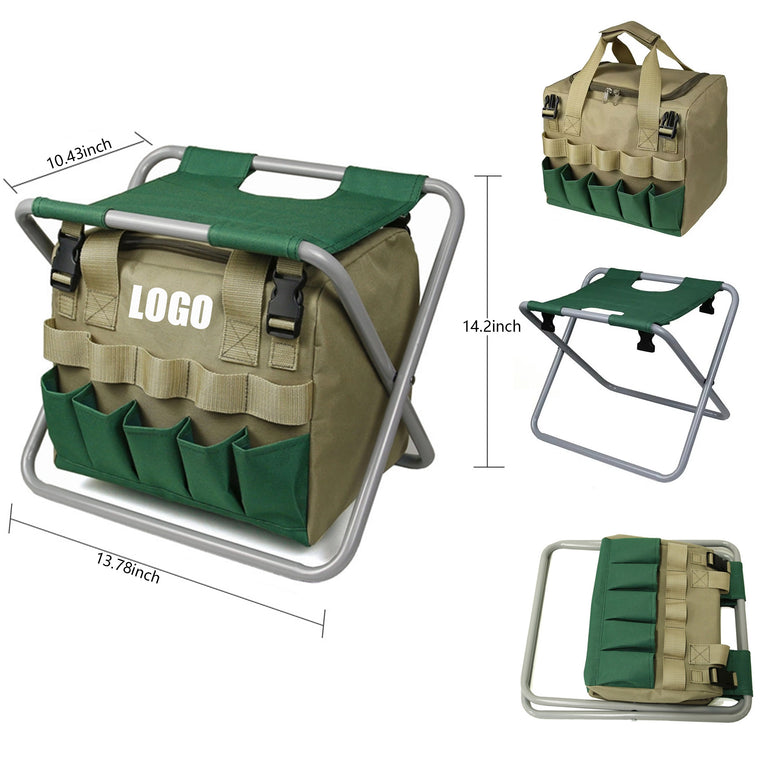 Garden Detachable Tool Storage Bag With Folding Stool