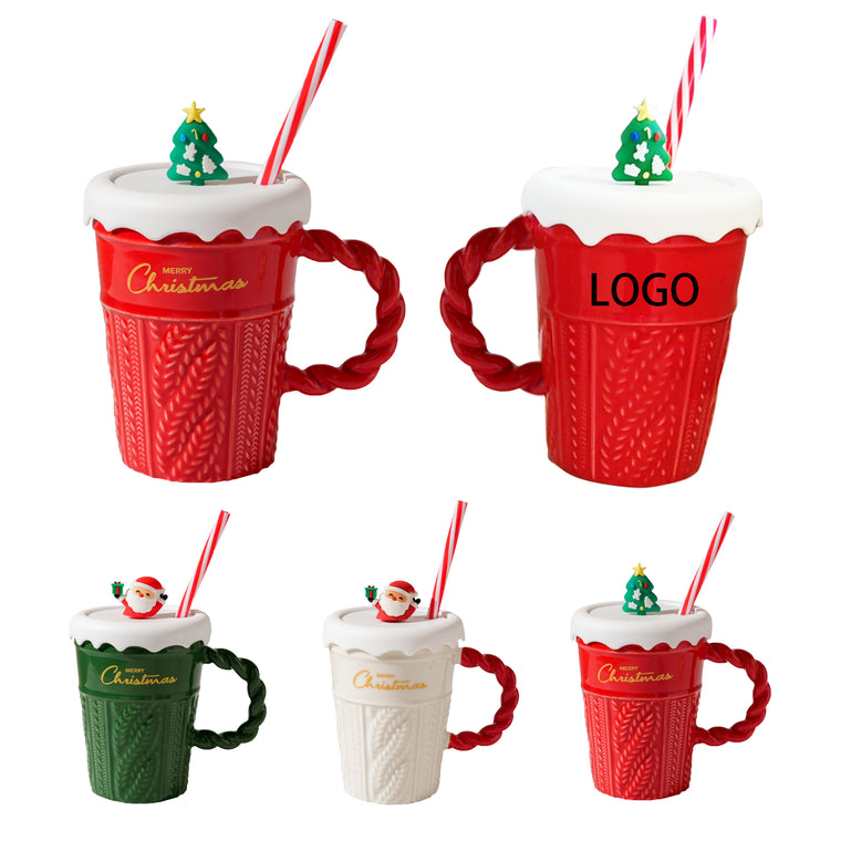 Creative Christmas Covered Straw Ceramic Mug