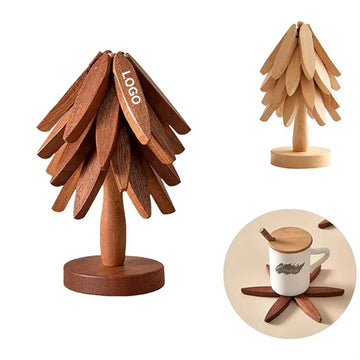 Foldable Wooden Christmas Tree Coaster Set