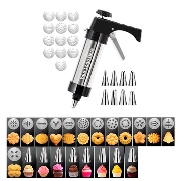 Cookie And Icing Press Gun With 13 Round Cookie Tools And 8 Icing Tips