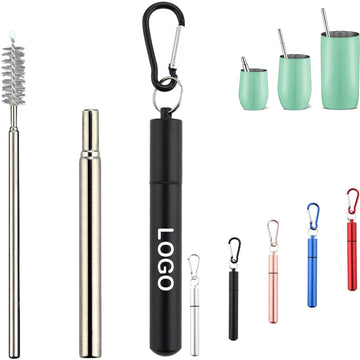 Portable Telescopic Metal Straws With Carabiner