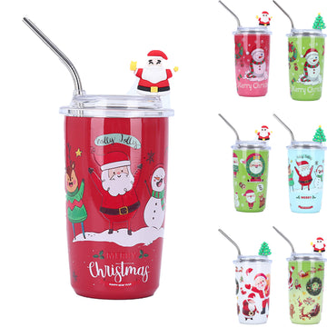 Christmas Drink Straw Double Layer Stainless Steel Mug
