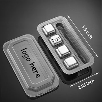 4 Piece Stainless Steel Ice Cubes Set W/Tongs